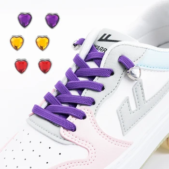 24 Renk Elastik Ayakkabı Bağcıkları Bağları Olmadan Erkek Ve Kadın Sneakers Düz Ayakabı Kalp Elmas Kilit Tembel Ayakkabı Dantel Aksesuarları  5