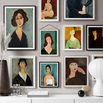 Klasik Ünlü Eserler Amedeo Modigliani Boyama Vintage Kadınlar Poster duvar sanatı tuval yağlıboya Oturma Odası ıçin Cuadros Dekor  10
