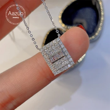 Aazuo 18 K Saf Katı Beyaz Altın Gerçek Natrual Diamonds Kare Marka Kolye Zinciri İle 45 CM Hediye İçin Kadın Kıdemli Parti  5