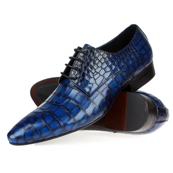 Hakiki Deri Erkek Moda Elbise Ayakkabı Satış Mavi Erkek Ayakkabı Brogue Parti Zapatos Sivri Burun Iş Resmi Ayakkabı  10