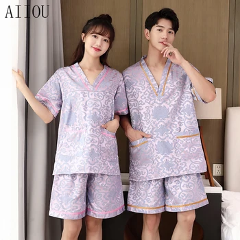 AIIOU 2 Adet Set Çiftler Pijama Japon Tarzı Pijama Takım Elbise Kısa Kollu Sauna Banyo Aşınma Harajuku Gevşek Giysiler Pijama  10