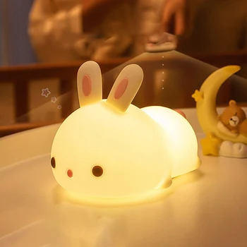 Tavşan silikon lamba, uzaktan kumanda pat ışık, şarj edilebilir gece lambası  10