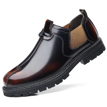 2021 Yeni Chelsea Çizmeler Erkekler için deri ayakkabı Erkekler yarım çizmeler Moda Marka Sonbahar Erkek Deri Ayakkabı  5