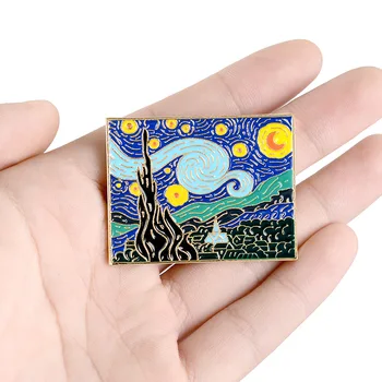 Yeni Yıldızlı Gece Emaye Pin Van Gogh Yağlıboya Broş Gömlek Yaka Çanta Sanat Rozeti Sanatçı Takı Hediye arkadaşlar için  4