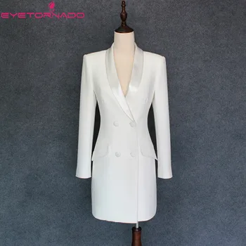 Kadın Sonbahar Kruvaze Çentikli Blazer Beyaz Rahat İş takım elbise Resmi Cepler Katı Klasik Blazer Dış Giyim 2023  10