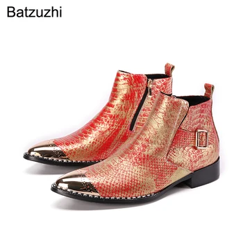 Batzuzhi Erkek Bot Ayakkabı Sivri Demir Ayak Kaya 2021 Yeni Renk Deri yarım çizmeler Erkekler için Parti ve Düğün Botas Hombre, 38-46  5