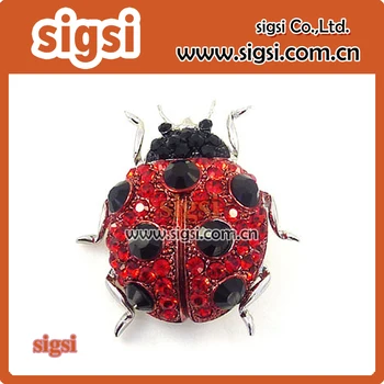 100 adet/grup akrilik uğur böceği kırmızı / mavi metal moda rhinestone kristal hayvan broş pin  5