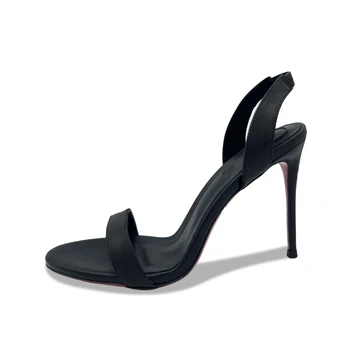 Siyah Kuzu Derisi Deri Slingback Sandalet Yüksek Topuklu Kırmızı Alt Burnu açık Stiletto Topuklu Seksi Kadınlar Düğün Parti Elbise Ayakkabı  4