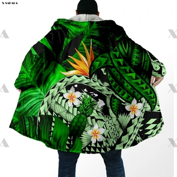 Polinezya Muz Yaprakları 3D Baskılı Hoodie Uzun yün ceket Kapşonlu Battaniye Pelerin Kalın Ceket Pamuk Kazaklar Dunnes Palto  5