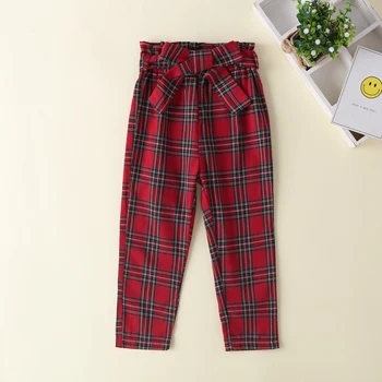 Toptan Sonbahar ve Kış çocuk Küçük Kız Giyim Ekose Pantolon Kemer Yeni Moda Rahat Kumaş  10
