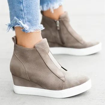 Kadın Ayakkabı Moda Rahat Takozlar kadın platform ayakkabılar Artı Boyutu Sonbahar Çizmeler Leopar Yüksek Top Ayakkabı Zapatos Mujer  5