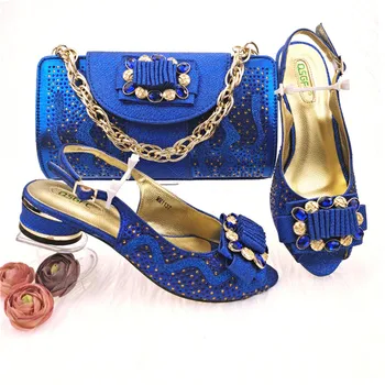 Zarif Grace Zarif Yeni Zarif Çok Yönlü Kraliyet Mavi İpek Saten Pompaları Günlük Giyim Parti kadın ayakkabısı ve Çanta Setleri  5
