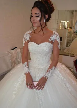 Vestidos De Noiva 2022 Custom Made Uzun Kollu Gelinlik balo elbisesi robe de mariage Mütevazı Güzel Elbise gelinlikler  10