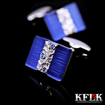 KFLK Lüks 2020 Yeni gömlek mens için kol düğmeleri Marka manşet düğmeleri Mavi kol düğmeleri Yüksek Kaliteli Kristal abotoaduras Takı  3