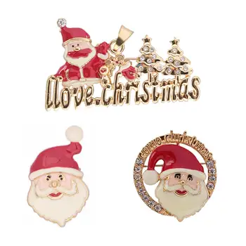 3 adet Yeni Noel Baba Kadınlar için Rhinestone Kakma Moda Takı Festivali Broş Pins Hediye Kış Ceket Kap Broş  4