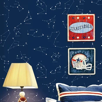 Koyu Mavi Takımyıldızı Duvar Kağıdı Çocuk Karikatür Bebek Yatak Odası Kreş Odası Anaokulu Tavan Duvar Kağıdı Kozmik Yıldızlı Gökyüzü  10