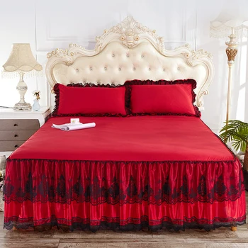 Prenses İki Katmanlar Dantel Yatak Etek kaymaz Yatak Örtüsü Romantik Çiçek Nakış Yatak Etek Ev Yatak Örtüsü Çarşaf yatak odası dekoru  10