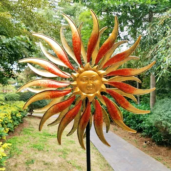 Metal renk güneş yüz güneş ışığı gece lambası Plug-in fırıldak Bahçe Villa avlu dekorasyon  5