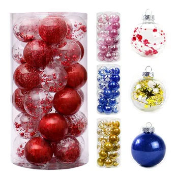 24 adet / 6cm PET Renk Noel Ağacı Dekorasyon Topları Asmak Kolye Süsler Parlak Biblo Topu Yeni Yıl İçin Ev Bar Parti Dekor  5