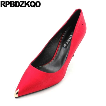2021 Kırmızı Sivri Burun 3 İnç Boyutu 4 34 Kırışıklık Seçici Pompaları Siyah iş ayakkabısı Kadın Deri İnce Ofis Yüksek Topuklu Metal Scarpin  4