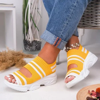 Kadın Sandalet Takozlar Ayakkabı Yaz platform sandaletler Kadın Ayakkabı Kadın Peep Toe üzerinde Kayma Örme Bayanlar Sneakers Casual 2021  4