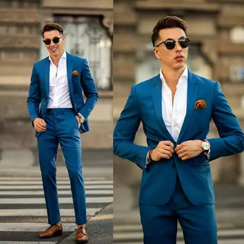 İngiliz Erkek Takım Elbise 2 Parça Mavi Peaky Blinder Takım Elbise Slim Fit Takım Elbise İş Ceket Pantolon Özel Düğün Smokin  10