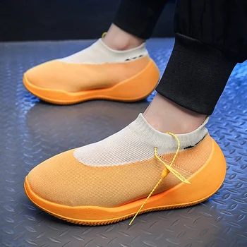 Yeni Sarı Rahat Erkek Çorap Sneakers erkek spor ayakkabıları Hafif Platform Spor Ayakkabı Adam Açık Moda Koşu bağcıksız ayakkabı  5