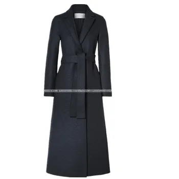 2021 kış moda bir düğme gevşek x uzun yün ceket kadın çentikli yaka kuşaklı yün karışımları ceket  10