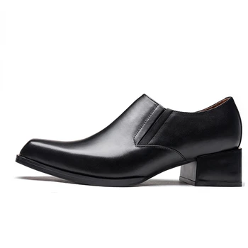 Erkek resmi Ayakkabı Hakiki Deri 2022 Sonbahar Yeni Stil Tasarımcı Marka Moda Siyah Rahat deri ayakkabı 5 Cm Yüksek Topuklu  10