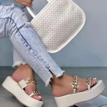 Metal Zincir Terlik kadın 2022 Yeni platform sandaletler Zapatos De Mujer 43  10