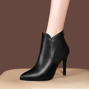Kadın Botları 2022 Sonbahar Kış Yeni Moda Siyah Çıplak Çizmeler Zip Ayakkabı Kadın Klasik Sivri Bayan Botları Seksi İnce Topuklu  5