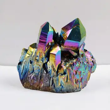 1 adet Gökkuşağı Aura Titanyum Kaplı Kristal Küme, kuvars Drusy Geode Gem taş Numune, her Taş benzersizdir (yaklaşık 1.5