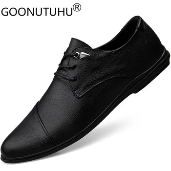Moda erkek ayakkabıları Rahat Hakiki Deri Inek Derisi Erkek Klasikleri Kahverengi Siyah Lace Up Ayakkabı Adam rahat ayakkabılar Erkekler Için Sıcak Satış  5