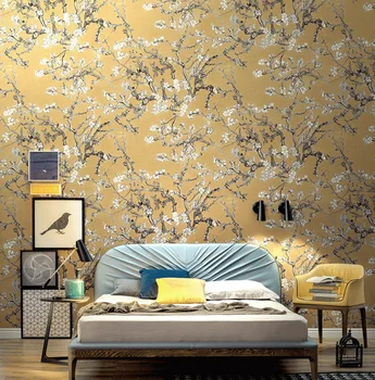 beibehang İskandinav pastoral kırık kayısı çiçekli duvar kağıdı sarı altın Amerikan oturma odası yatak odası arka plan papel de parede  10