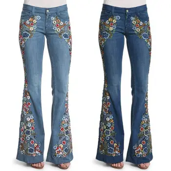 2021 Kadın İşlemeli Düşük Bel Dipleri Skinny Jeans Çiçek İnce Alevlendi Kot Bayanlar Bahar Rahat Kot Pantolon XS-4XL  10