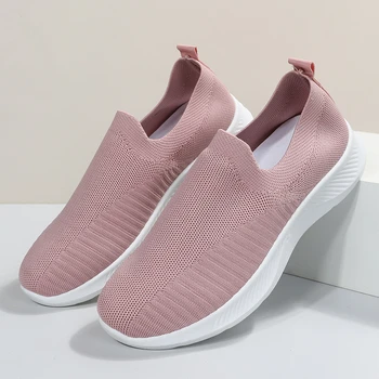 Kadın Flats Ayakkabı Artı Boyutu 43 Nefes Örgü Platformu Sneakers Kadınlar üzerinde Kayma Yumuşak Bayanlar rahat ayakkabılar Kadın Örgü Çorap Daireler  10