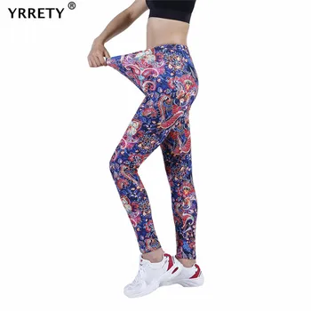 YRRETY Bayan Tayt Yüksek Bel Spor Kırmızı Mavi Kaju Çiçek Desen Egzersiz Spor Push Up Pantolon Açık Spor Ayak Bileği Uzunlukta  10