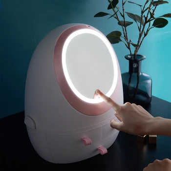 Makyaj aynaları Makyaj Kozmetik saklama kutusu Kutu Organizatörler LED Ayna Makyaj Organizatör Tuvalet Masası için  5