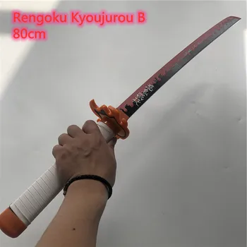 1:1 Cosplay Kimetsu hiçbir Yaiba Kılıç Silah iblis avcısı Rengoku Kyoujurou B Cosplay Kılıç Anime Ninja Bıçak ahşap oyuncak 80cm  4