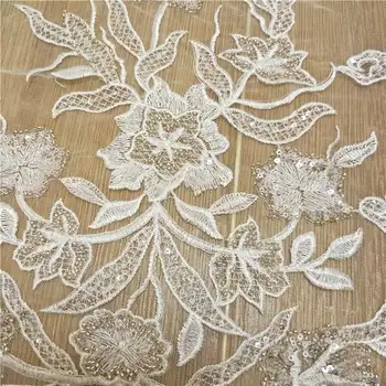 Muhteşem Ağır İşlemeli Dantel Kumaş Gümüş Boncuklu Sequins Çiçekler Aplike Kumaş Düğün Gelin Resmi Elbise Kumaş 51 