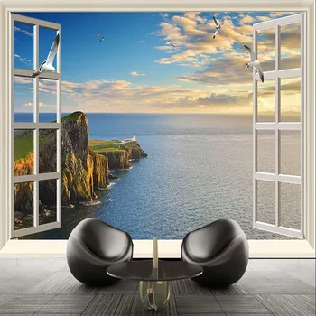 Özel Herhangi Bir Boyut Duvar Kağıdı 3D Sunshine Deniz Manzarası Pencere duvar tablosu Oturma Odası Yatak Odası Ev Dekor PVC Su Geçirmez Çıkartmalar  10