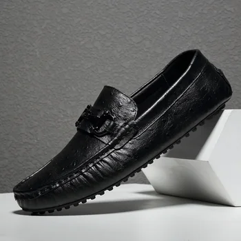 Erkek Yeni Loafer'lar Hakiki Deri Lüks Ayakkabı Erkekler İş İtalyan Flats Marka Kaymaz Adulto sürüş ayakkabısı Klasik Loafer'lar Erkekler  5