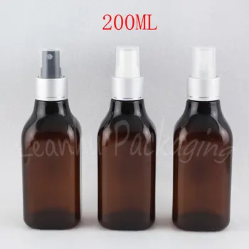 Gümüş Sprey Pompalı 200ML Kahverengi Kare Plastik Şişe , 200CC Su / Toner Alt şişeleme, Boş Kozmetik Kabı  5