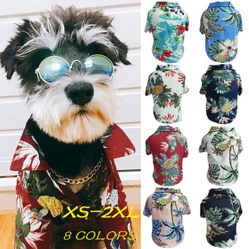 Köpek Yaz havai gömleği Köpek Çiçek Baskılı Üstleri Pet Polyester Yelek Pet Düğmeler Elbise Plaj Aksesuarları  10