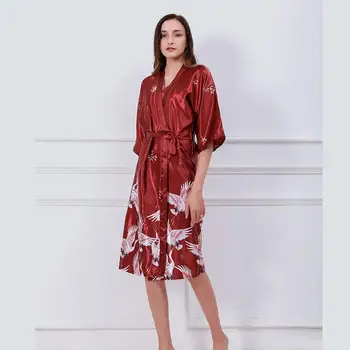 Bayan Baskı Gecelik Ev Giyim Bordo Pijama Samimi İç Çamaşırı V Yaka Rahat Bornoz Elbisesi Seksi Gecelik  10