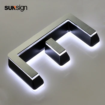 3D led harfler akrilik led aydınlatma işareti reklam ticari işaretler için fırçalanmış metal yüzey  0
