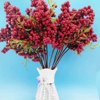 yapay mini kiraz meyveleri sahte inci çiçek ercik DIY düğün buket Noel dekorasyon meyve  5