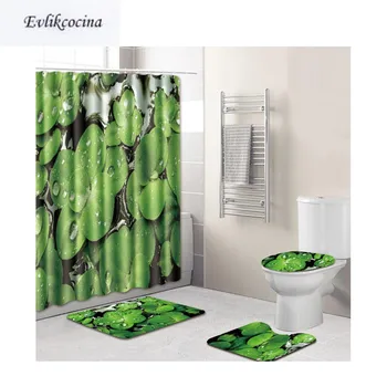 Ücretsiz Kargo 4 Adet Yeşil Yapraklar Banyo Paspas Banyo Halı Tuvalet Banyo Mat Seti Kaymaz Ped Tapis Salle De Bain Alfombra Bano  5