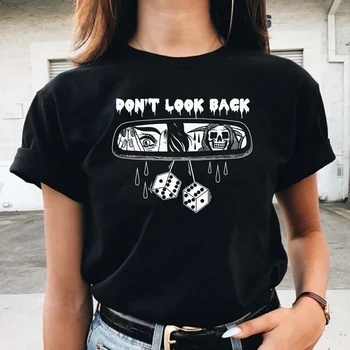 Geriye Bakma Gotik T Shirt Kadın İskelet Şeytan Korku Tshirt Casual Boy Kısa Kollu Tee Cadılar Bayramı Üstleri Grunge Giysi  10