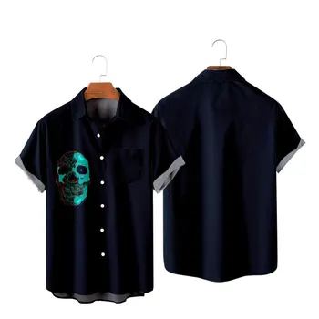 Erkek Moda Y2K Hombre T-Shirt havai gömleği Kafatası 3D Baskı Rahat Rahat Kısa Kollu Plaj Büyük Boy Elbise 05  10